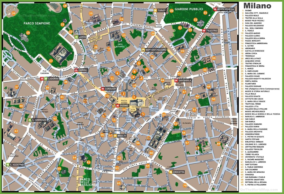 地图米兰意大利的旅游景点